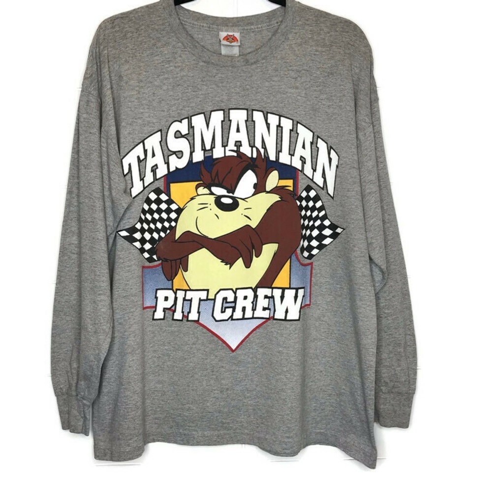 Vtg Looney Tunes Tasmanian Taz Pit Crew LS Shirt